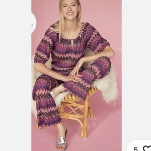 TRINA TURK Jumpsuit Small Exploration Pink Purple Stripe Zig Zag Tie